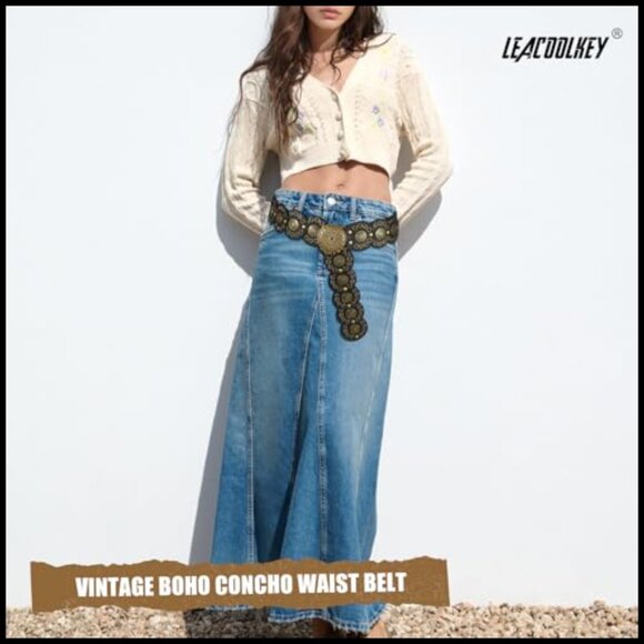 Western Concho Belt Vintage Boho Adjustable Waist Belt Y2K Chic Retro Style - Picture 4 of 7